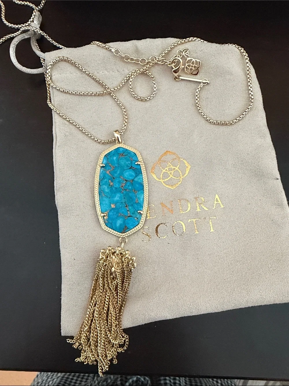 Women’s Kendra Scott Gold Pendant Necklace with Turquoise Stone and Tassel